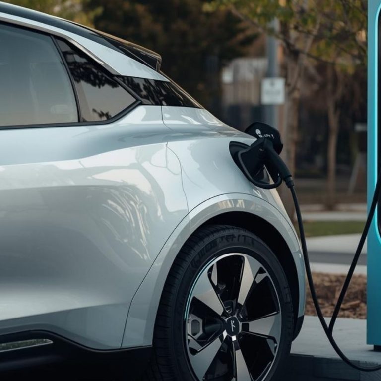 EV car charging on home EV car charger, installed by a local electrician.